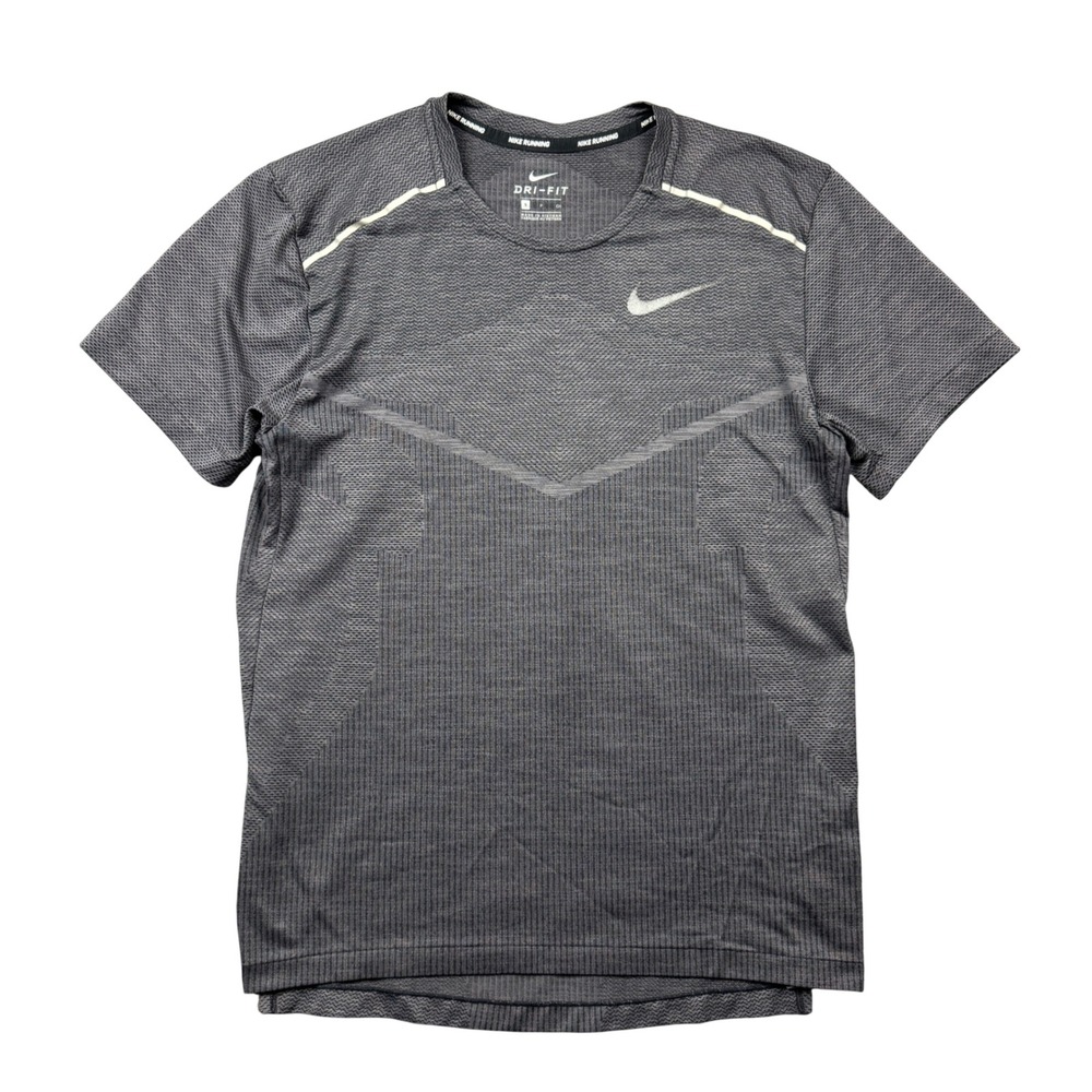 Nike Running Dri-FIT Shirt Mens Small Gray Reflective Short Sleeve Training Top
